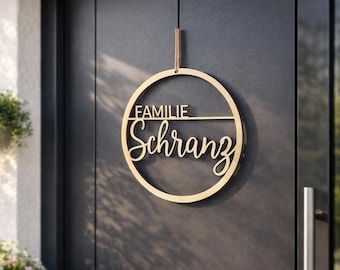 Personalisierter Familien Türkranz – Individuelles Namensschild aus Holz für Haustür & Eingang