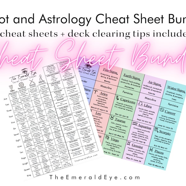 Astrology and Tarot Cheat Sheet Bundle| Learn Astrology| Learn Tarot| Cheat Sheet for Tarot| Learn Zodiac Signs| How to Read Tarot|