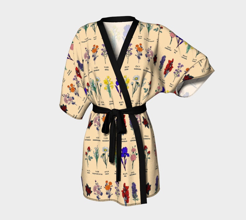 Birth Flower Kimono Robe: Chiffon, Knit, or Silk Twill - Etsy