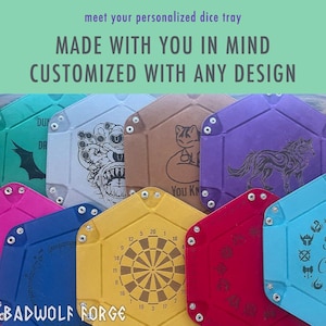 Fold Flat Dice Tray - Laser Engraved - Perfect Gift for your Players & Dungeon Master. Leather backing, felt trays. Completely custom design