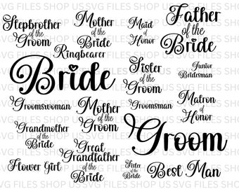 Wedding Party SVG Bundle, Bridal Cut Files (Commercial Use)
