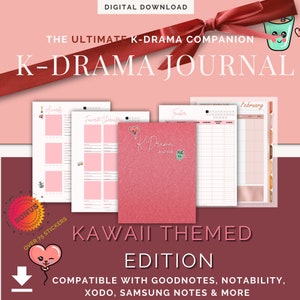 Digital K-Drama Journal, Kawaii, Korean aesthetic, Korean Drama Tracker, Notability and Goodnotes Planner for iPad & Android, KDrama Tracker