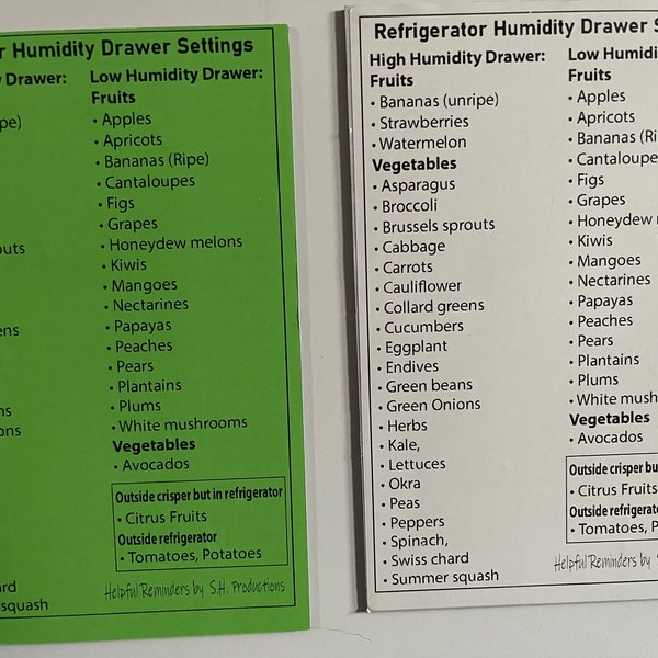 4x6in  Refrigerator Humidity Settings Magnet. Ideal for Fruits and Veggies