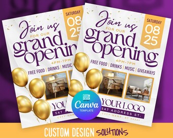 Elegant Grand Opening Flyer, Customizable Canva Template (Digital Download)