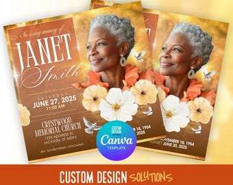 Editable Memorial Flyer Template, Canva Obituary, DIY (Digital Download)