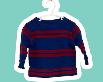 Geribbelde top met opening 12-18 maanden | Lange mouw | Rood en blauw gestreept | Pre-geliefde kleding