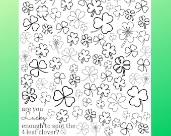 Shamrock Search St Patrick's Day Printable Coloring Pages - Are You Lucky Enough to Spot the 4 Leaf Clover? Set of 4 Search & Color Pages