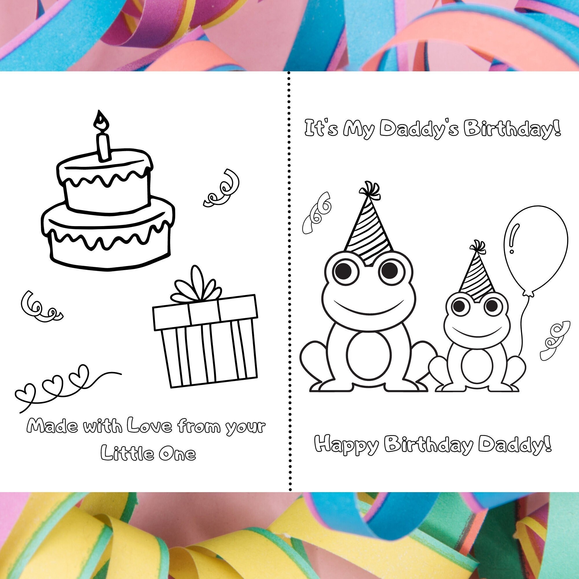 It's My Daddy's Birthday Printable Foldable Kid Birthday Card to Color Dad & Son or Daughter Frogs - Etsy