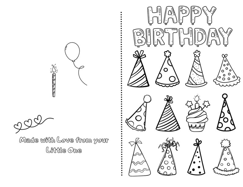 Happy Birthday Printable Foldable Kid Birthday Card to Color for Anyone ...