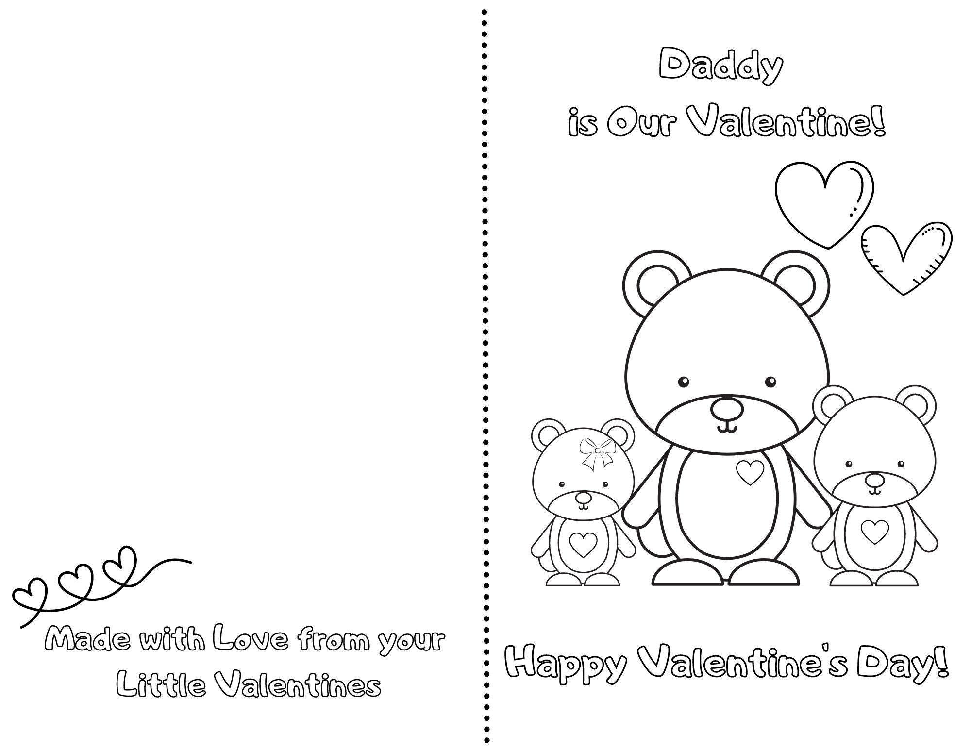 Daddy is Our Valentine Printable Foldable Kids Valentine Card to Color ...