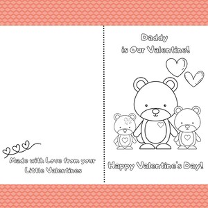 Daddy is Our Valentine afdrukbare opvouwbare valentijnskaart voor kinderen om in te kleuren! Schattige beren vader, zoon en dochter