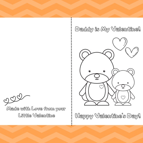 Daddy is My Valentine Printable Foldable Kid Valentine Card to Color! Dad & Son or Daughter Cute Bears