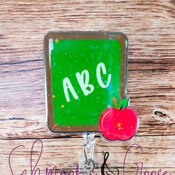 Cute Chalkboard Badge Reel, ABC Chalkboard, Teachers Badges, Teacher Lanyards, Cute badge reel