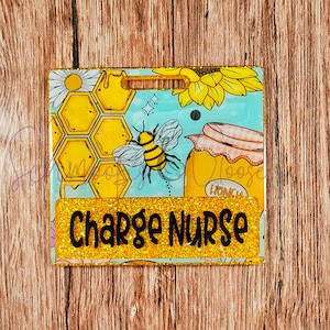 Charge Nurse Badge Buddy, Honeybee Badge Buddy, Floral Badge Buddy, Nurse Badge Buddy, Horizontal Badge Buddy, Gift for Charge Nurse