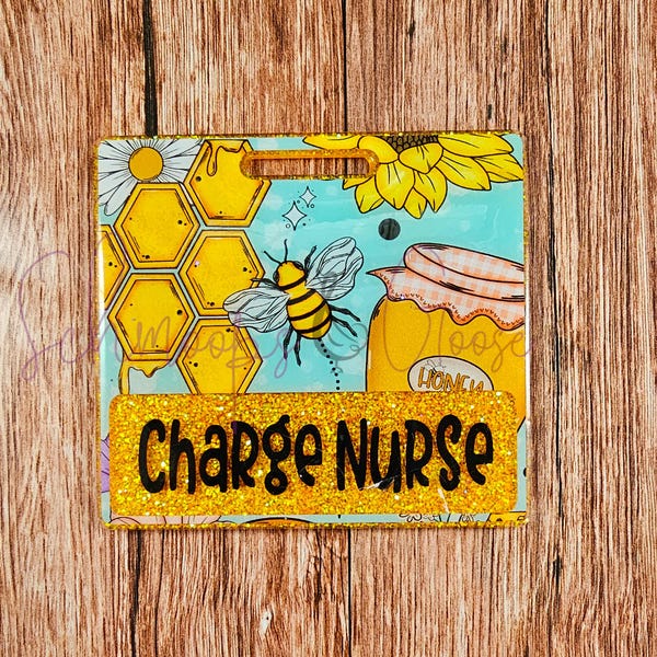 Charge Nurse Badge Buddy, Honeybee Badge Buddy, Floral Badge Buddy, Nurse Badge Buddy, Horizontal Badge Buddy, Gift for Charge Nurse