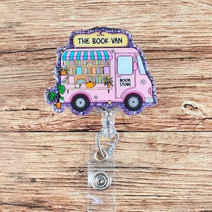 Book Van Badge Reel, Bookish Badge Reel, Nurse Badge Reel, Teacher Badge Reel, Office Badge Reel, Interchangeable, Gift for Reader