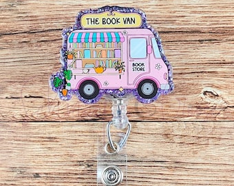 Book Van Badge Reel, Bookish Badge Reel, Nurse Badge Reel, Teacher Badge Reel, Office Badge Reel, Interchangeable, Gift for Reader