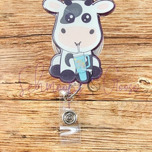 Cute Cow Badge Reel, Tumbler Cow, Gift for Cow Lovers, Animal Badge Reel, Teacher Badge Reel, Nurse Badge Reel