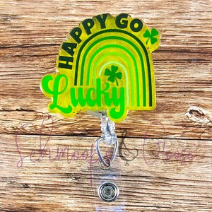 Happy Go Lucky Badge Reel, Lucky Badge Reels, St Patrick&#39;s Day Badge Reels, Nurse Gift, Cute Badge Reels, Holiday Badge Reels