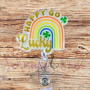 Happy Go Lucky Badge Reel, Lucky Badge Reels, St Patrick&#39;s Day Badge Reels, Nurse Gift, Cute Badge Reels, Holiday Badge Reels