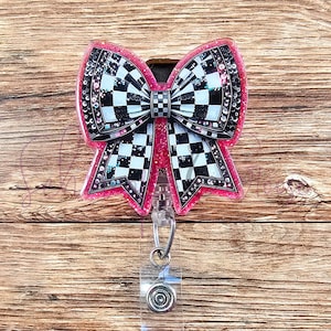 Checkered Bow Badge Reel, Punk Rock Badge Reel, Nurse Badge Reel, Teacher Badge Reel, Office Badge Reel, Interchangeable