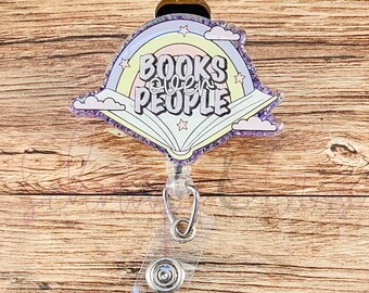 Books Over People Badge Reel, Bookish Badge Reel, Book Lover Badge Reel, Teacher Badge Reel, Office Badge Reel, Interchangeable