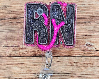 RN Badge Reel, Registered Nurse Badge, RN Stethoscope Badge, Gift for RNs, Gift for Nurse, Medical Badge Reel, Interchangeable Badge Reel