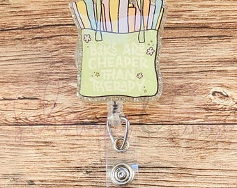 Books are Cheaper Than Therapy Badge Reel, Bookish Badge Reel, Book Lover Badge Reel, Teacher Badge Reel, Office Badge Reel, Interchangeable