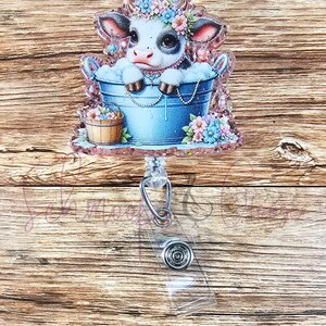 Cow Badge Reel, Bathing CowCow, Cow Lover Gift, Animal Badge Reel, Teacher Badge Reel, Nurse Badge Reel