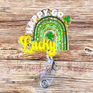 Happy Go Lucky Badge Reel, Lucky Badge Reels, St Patrick&#39;s Day Badge Reels, Nurse Gift, Cute Badge Reels, Holiday Badge Reels