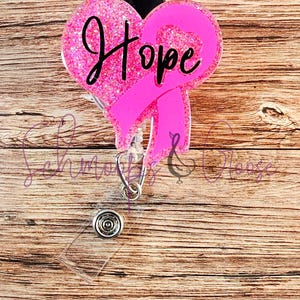 Hope Badge Reel, Breast Cancer Ribbon, Breast Cancer Awareness Badge Reel, Nurse Badge Reel,, Interchangeable Topper