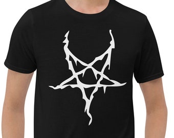 White Melting Inverted Pentagram Black Metal Style Men's Short-Sleeve T-Shirt