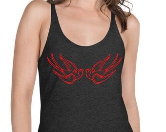 Red Falling Sparrows Tattoo Style Bird Women's Racerback Tank Top Shirt