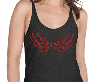 Rode vallende mussen tattoo stijl vogel dames racerback tanktop shirt