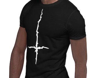 White Melting Inverted Cross Black Metal Style Men's Short-Sleeve T-Shirt