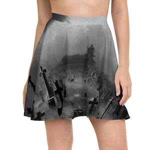 Gothic Haunted Cemetery Scene Skater Skirt Halloween Clothing