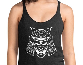 White Samurai Warrior Kabuto Mempo Mask Women's Racerback Tank Top Shirt