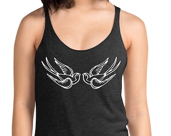 Wit vallende mussen tattoo stijl vogel dames racerback tanktop shirt
