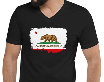 California State Flag Torn and battered Short Sleeve V-Neck T-Shirt