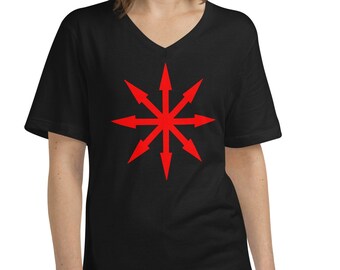 Red Symbol of Chaos Magick Star Women’s Short Sleeve V-Neck T-Shirt