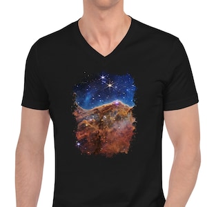 The Carina Nebula Space Graveyard JWST Short Sleeve V-Neck T-Shirt
