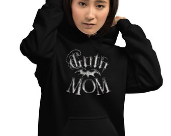 White Gothic Mom with Bat Muttertag Unisex Hoodie Sweatshirt