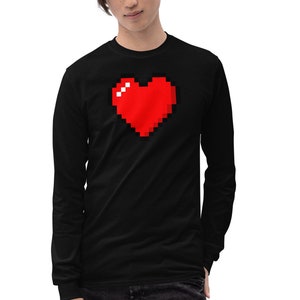 Retro 8 Bit Video Game Pixelated Heart Long Sleeve Shirt