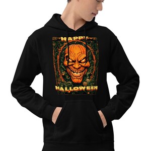 Vintage Style Happy Halloween Carved Evil Pumpkin Face Pullover Hoodie Sweatshirt