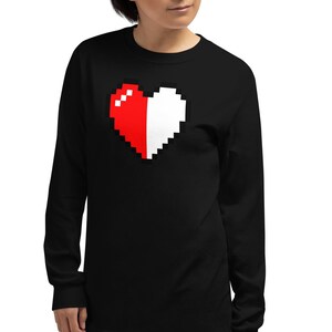 Retro 8 Bit Video Game Pixelated Half Heart Long Sleeve Shirt