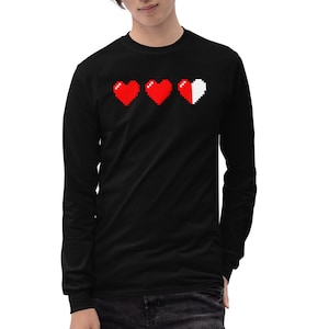 3 Heart Meter Retro 8 Bit Video Game Pixelated Long Sleeve Shirt