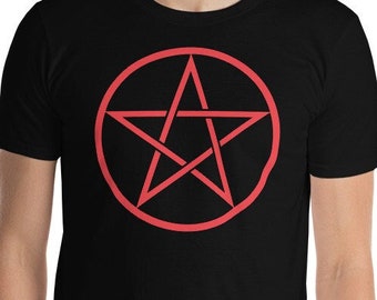 Red Goth Wiccan Woven Pentagramm Herren Kurzarm T-Shirt