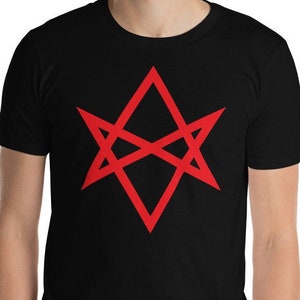 Red Unicursal Hexagram Six Pointed Star Men&#39;s Short-Sleeve T-Shirt
