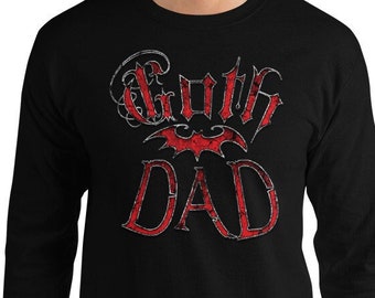 Red Goth Dad with Bat Father's Day Gift Men’s Long Sleeve Shirt