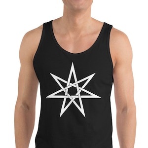 Camisa regata masculina com símbolo de bruxaria pagã de estrela élfica branca